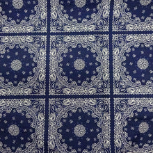 Load image into Gallery viewer, (3 Yards Cut) Soft Poly Cotton Bandana Print Fabric, Navy/White+Blue