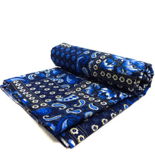 Load image into Gallery viewer, (3 Yards Cut) Soft Poly Cotton Bandana Print Fabric, Ink/White+Blue