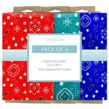 Load image into Gallery viewer, Shason Textile (2 Yards) Pack of 3 Poly Cotton Theme Bundle for Crafts and Projects, Bandana Prints