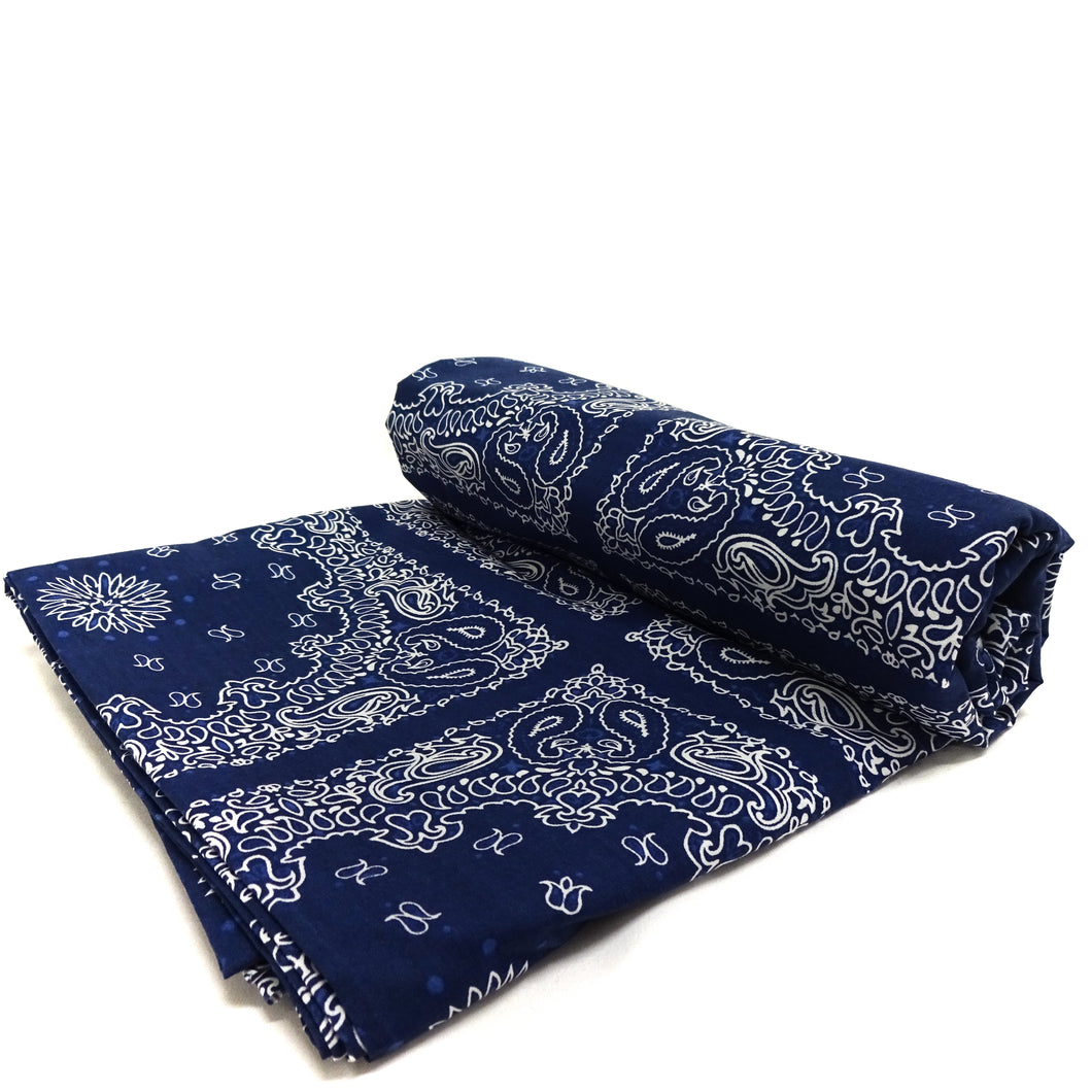 (3 Yards Cut) Soft Poly Cotton Bandana Print Fabric, Navy/White+Blue