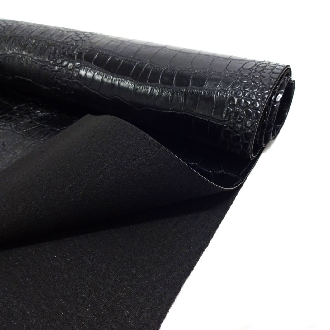 Faux Leather Upholstery Fabric, Crocodile Print, Black