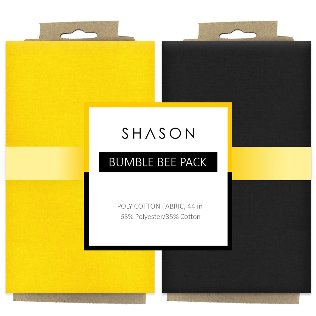 Shason Textile (3 Yards) Pack of 2 Poly Cotton Theme Bundle for Crafts and Projects, Bumble Bee Pack