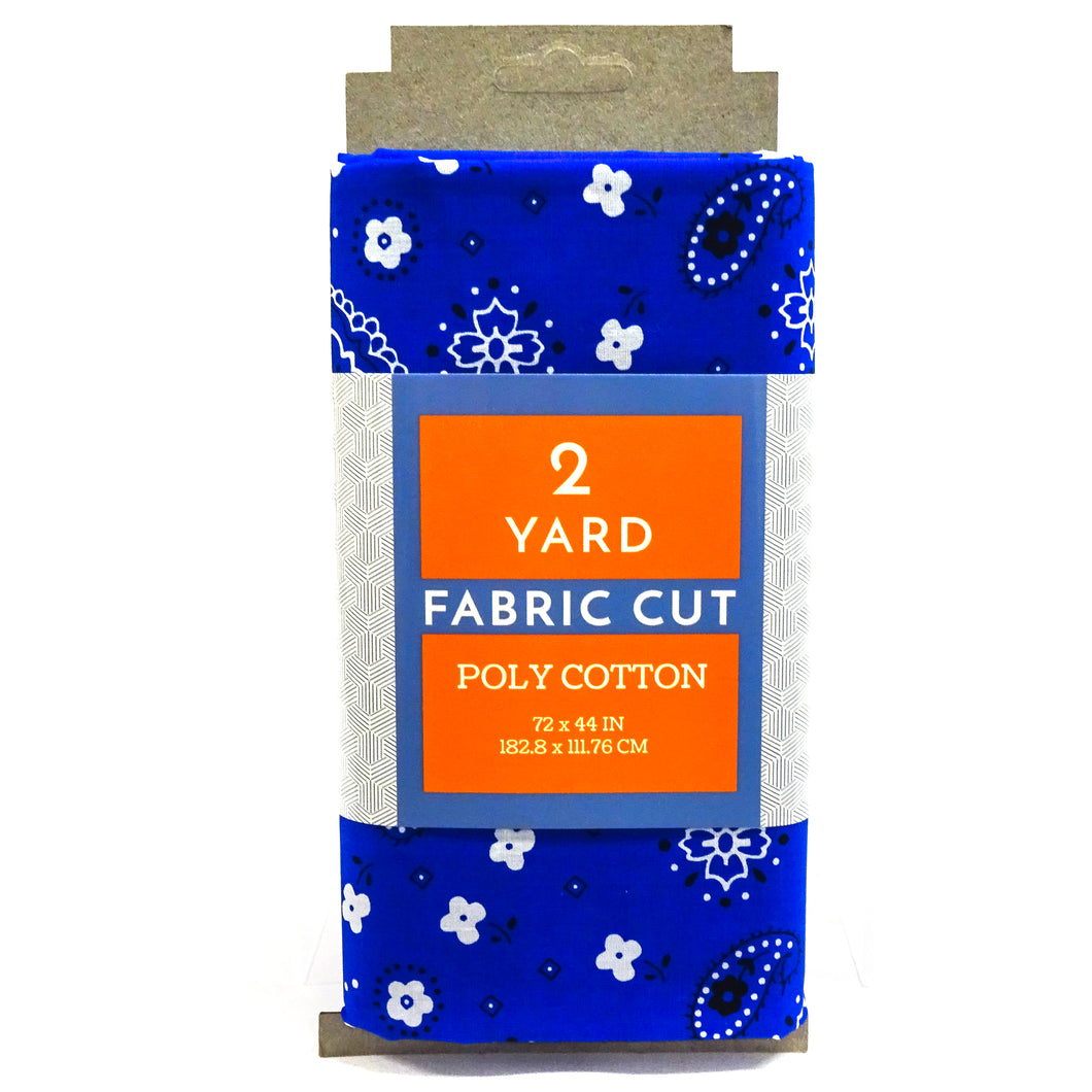 (2 Yards Cut) Poly Cotton Fabric, Blue Bandana