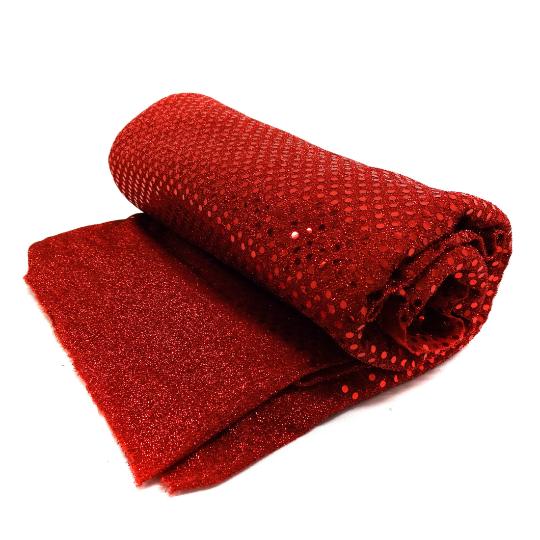 (3 Yards Cut) Spangle Sequin Glitter Knit Fabric, Red