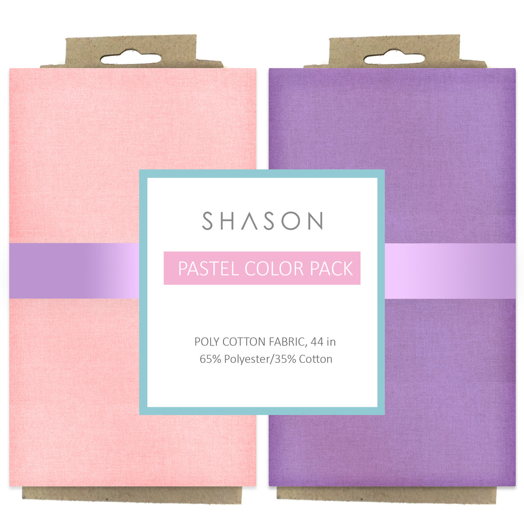 Shason Textile (3 Yards) Pack of 2 Poly Cotton Theme Bundle for Crafts and Projects, Pastel Color Pack