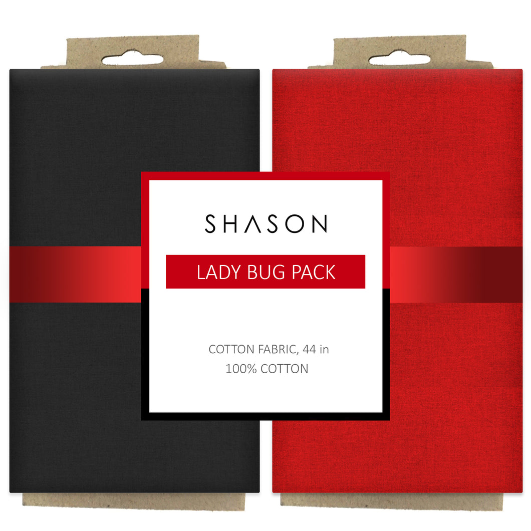 Shason Textile (3 Yards) Pack of 2 100% Cotton Theme Bundle for Crafts and Projects, Lady Bug Pack
