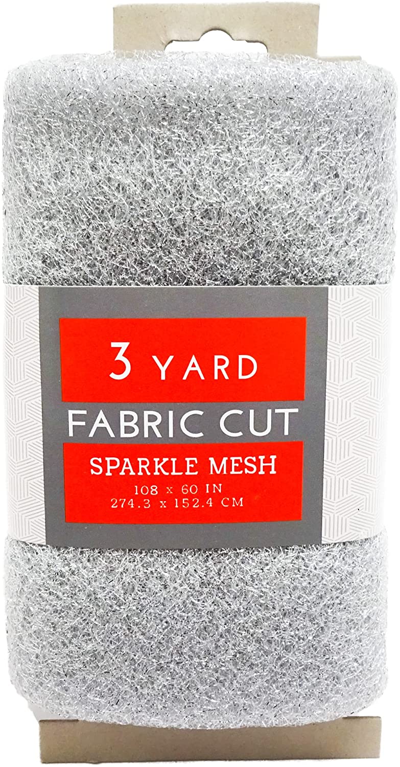 (3 Yards Cut) Polymesh Glitter Precut Fabric for Quilting Projects and Sewing, Silver